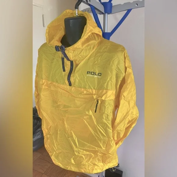 🏇🏽💛Polo Ralph Lauren Jeans Packable Windbreaker Jacket Yellow Blue Size M - Picture 4 of 12